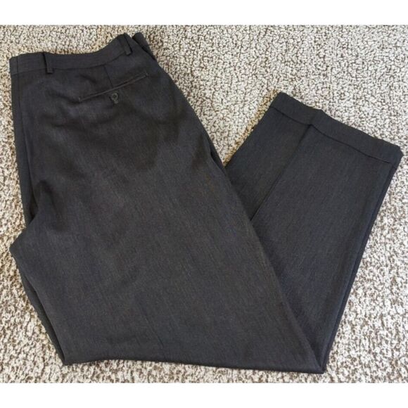 Joseph & Feiss Men 40x32tag (40x31act) Gray Wool Poly Dress Pants Pleated Cuffed - Picture 1 of 10